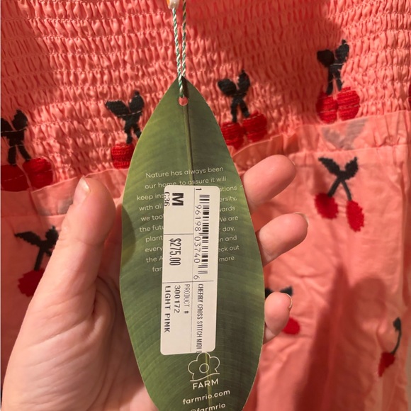 NWT Farm Rio Cherry Cross Stitch Midi Dress in Light Pink - Picture 5 of 5